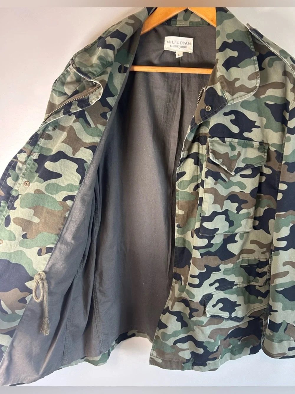 Nili Lotan Jackie Camouflage Army Barn Jacket Women’s Size L NWOT MSRP $895 - Picture 7 of 11